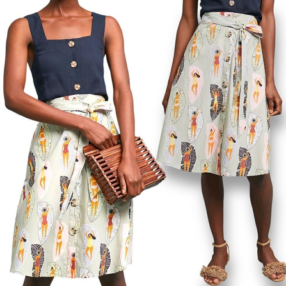 ANTHROPOLOGY Sunbather Midi Skirt Women’s 0 NWT MSRP $128 Greyish green.